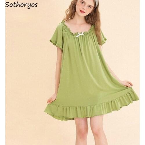 Nightgowns Women Sweet Girlish Soft Homewear Summer Short Sleeve Sleepshirts Ruffles Student Ulzzang Sleepwear Hot Sale Feminine
