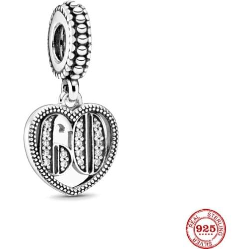 New Original silver color 60th celebration dangle diy bead charm fit european pandora charms bracelet bangles diy jewelry P120