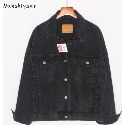 Autumn High-quality Vintage Black Denim jacket Womens Plus size Loose Oversized Casual Jean jacket Streetwear Jaqueta Feminina