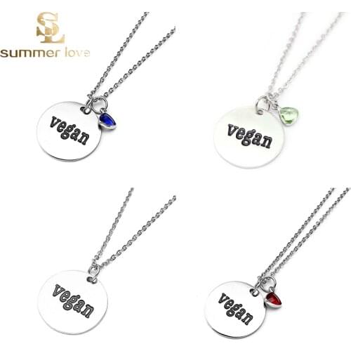 Stainless Steel Chain Necklace Round Letter Vegan Crystal Pendant Necklace for Women Fashion Jewelry Charm Collier Gift 2021 New