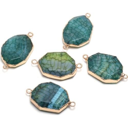 Natural Stone Irregular shape Faceted Agate Pendant Double hole connector for jewelry making DIY necklace bracelet accessories