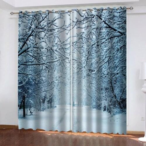 Luxury Blackout 3D Window Curtains For Living Room Bedroom white snow forest curtains Blackout curtain