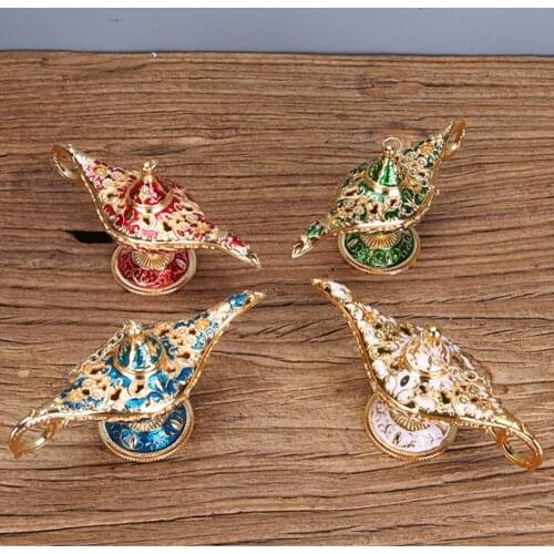 Craft Zinc Alloy Classic Metal Carved Aladdin Lamp Light Wishing Tea Oil Pot Decoration Collectable Saving Collection Arts Craft
