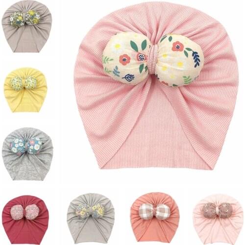 2021 Cute Baby Beanie Cap With Big Floral Bowknot Stuffed Lovely Girl Solid Stretch Brimless Hat 8 Colors For 0-12 Months Infant
