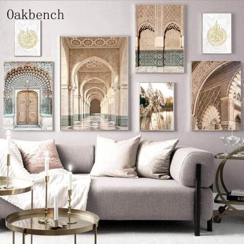 Modern Islamic Poster Arabic Calligraphy Canvas Painting Mosque Building Print Nordic Wall Pictures For Bedroom Decoration