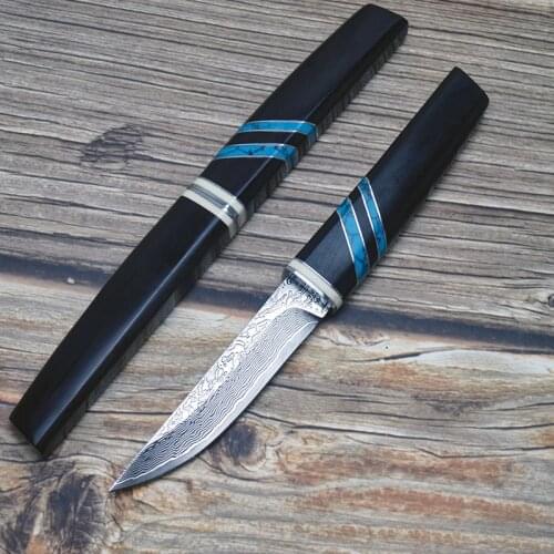 VG10 Damascus Steel Blade Ebony&Turquoise Handle New Japanese Outdoor Tactical Survival Knife Camp Combat Tool Self-defense EDC