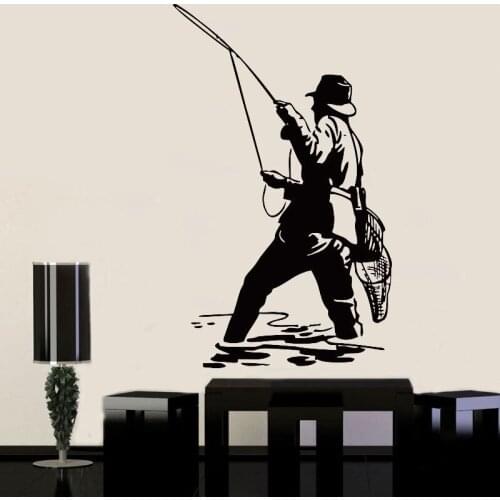 Vinyl Art Room Decoration Fisherman Stickers Wall Sticker Modern Home Decor Fashion Decals Fishing Club Poster Mural LY1677