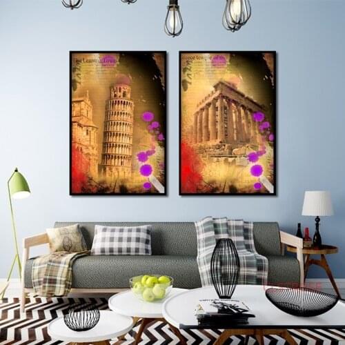 Vintage European Building Poster Famous Tower Temple Retro Canvas Painting Nordic Wall Art Pictures For Home Decoration No Frame
