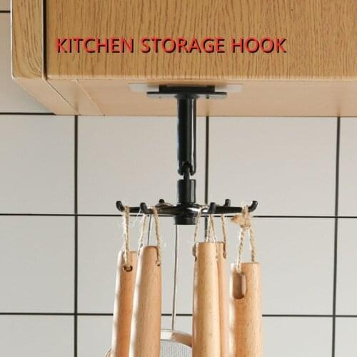 For Kitchen Rotary Hook Wall Mounted Kitchenware Storage Rack Home Accessories Cabinet Organizer Hook Up Storage Rack Hanger