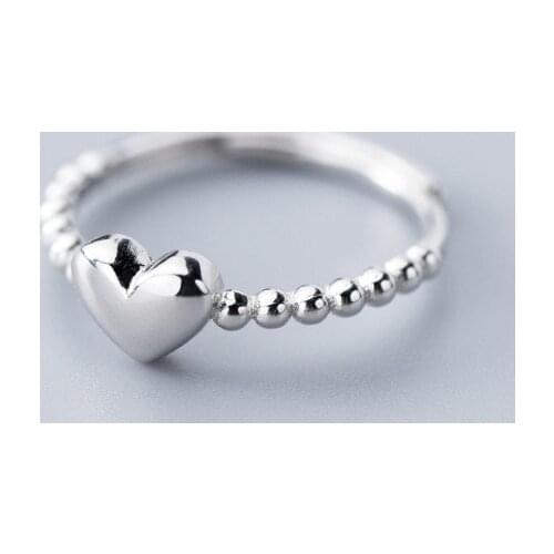 MloveAcc Genuine 925 Sterling Silver Cute Sweet Heart Beads Open Finger Ring for Women Girl Fine Fashion Silver 925 Jewelry