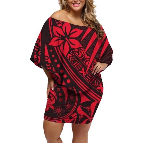 Red Print Dress Women Sexy Hawaii Floral Ladies Dress Summer Sleeveless Polynesian Tribal Strap Elegant Midi Dresses Casual