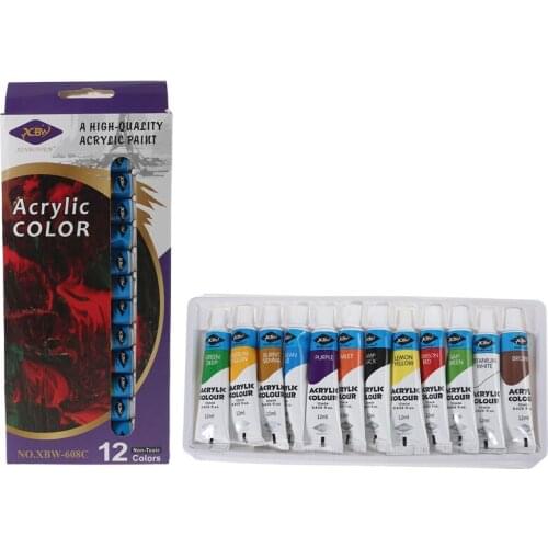 12 Color 12ml Heavy Body Colors Rich Pigments Acrylic Paint Set for Painting Canvas Crafts School Art Supplies C26