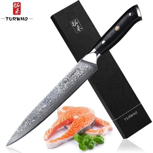 2019 TURWHO 8'' Slicing Knife Damascus Kitchen Knives 67 layers VG10 Steel Knife Meat Fish Salmon G10 Handle