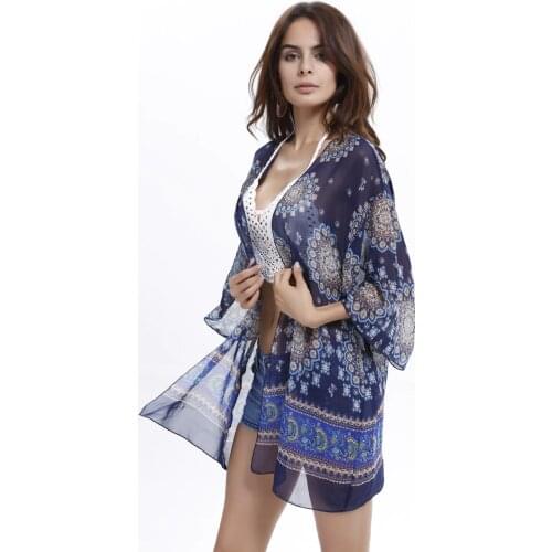 2020 Summer Print Sheer Beach Mini Dress Women Swimwear Bathing Suit Cover-Up Beachwear Summer Female Dresses