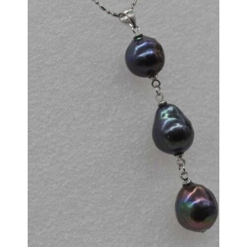 3pcs 11.5-13mm black kasumi pearl pendant 50cm length Chain Q30332