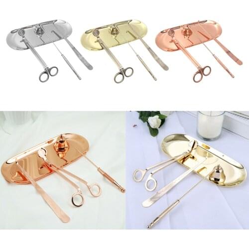 4pcs/kit Candle Wick Trimmer Cutter Candle Snuffer Dipper Storage Tray Plate Dippers Trays Covers Tiny Small Sets Stainless