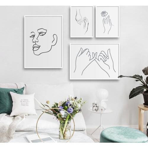 Abstract Lady Line Drawing Picture Home Decor Nordic Canvas Painting Wall Art Leaf Body Hand Posters and Print for Living Room