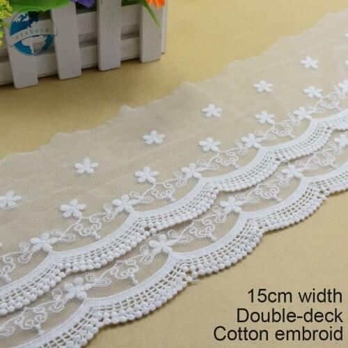 10yards 15cm white lace cotton embroid lace sewing ribbon fabric guipure diy trims warp knitting DIY Garment Accessories#3668