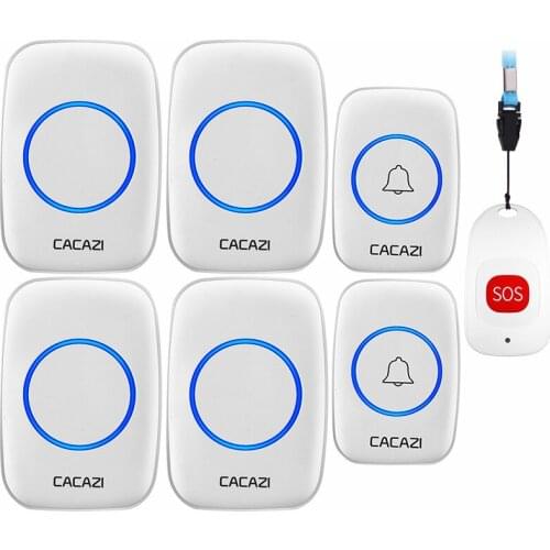 CACAZI Smart Home Wireless pager doorbell Old man Emergency alarm Call Bell LED US EU UK Plug 80m Remote Electronic Bell 220V