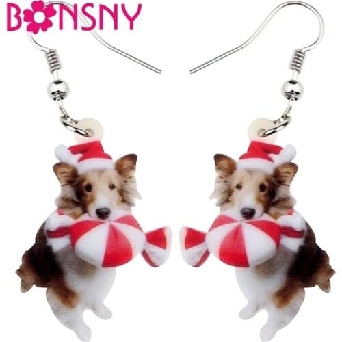 Bonsny Acrylic Christmas Sweet Candy Corgi Dog Earrings Drop Dangle Decoration Jewelry For Women Girls Pet Lovers Gift Ornaments