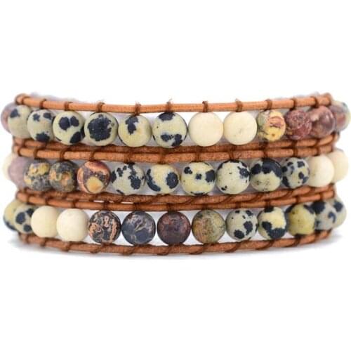 Chakra Bracelet Jewelry Handmade Multi Color Natural Stone Leather Wrap Bracelet Couples Bracelets Creative Gifts