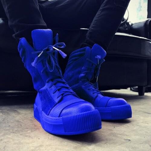 Top Brand Vintage Korean Round Toe Lace Up Male High Top Boots Fashion Streetwear Casual Thick Bottom Mens Genuine Leather Boots