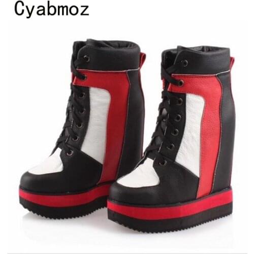 Cyabmoz Genuine Leather Wedges Platform High heels Thick Bottom Women Shoes Woman Height Increasing Zapatos Mujer Tenis Feminino
