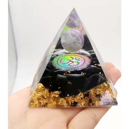 Tree of Life Orgone Pyramid Amethyst Peridot Healing Crystal Energy Orgonite Pyramide EMF Protection Meditation Tool
