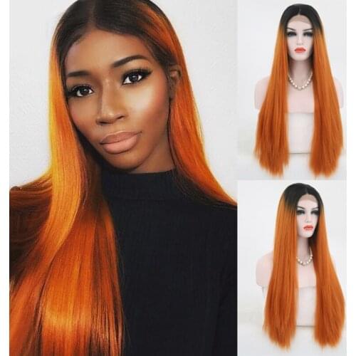 Charisma Natural Long Straight Hair Synthetic Wig Middle Part Ombre Wigs Heat Resistant Synthetic Lace Front Wig for Black Women