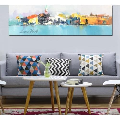 100% Hand Painted City Building PIcture Abstract Art Oil Paintings Canvas Wall Hangings Decorative Crafts Art For Hotel Decor