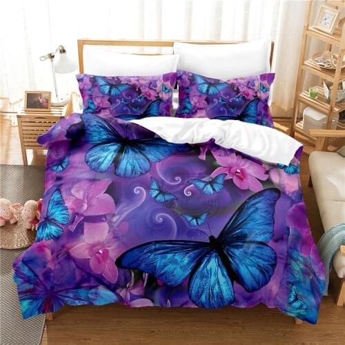3D Butterfly Bedding Set Queen Bedding Duvet Cover Setfashion Bed Cover Queen Bedroom Decor Purple Bed Cover Set Bed Sets