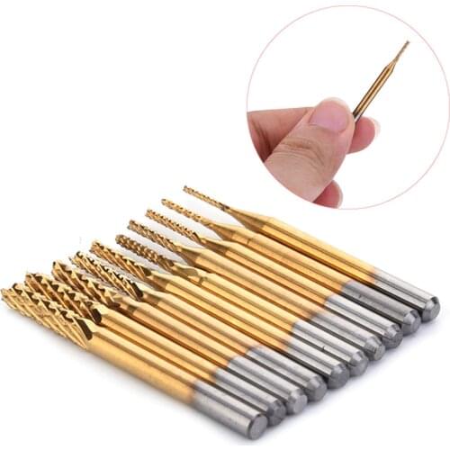 10pcs 3.175 Diameter CNC End Mill Cutter Mini PCB Carbide Router Bits Kit Set 0.8-3.175 mm For Milling Tools