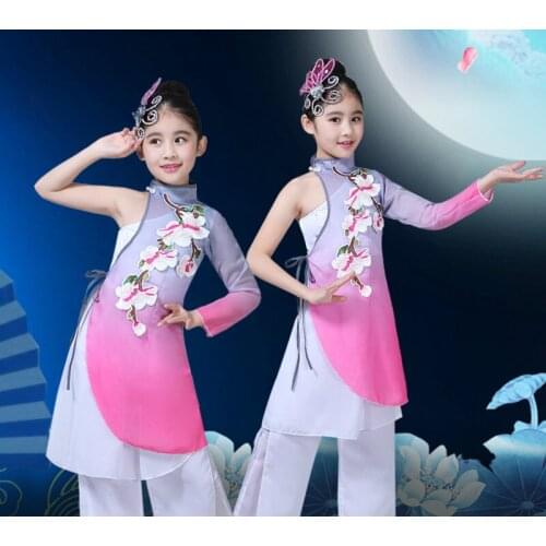 Girl Chinese Yangko Dance Costume Child Folk Dance Costume Classic Stage Dance Clothing Kids Umbrella Dance Wear National Dress
