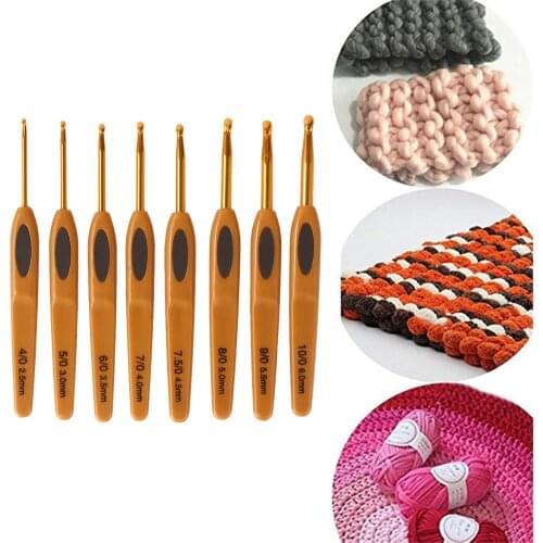 8pcs Plastic Handle Aluminum Crochet Hooks Yarn Knitting Needles Set for Sweater Ergonomic DIY Weave Craft Hand Sewing Tools