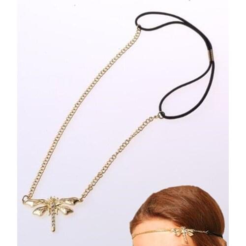 Hot Sell Classic Alloy Plating Rhinestone Hair Accessories Nice Dragonfly Style Hair Band For Women Girls