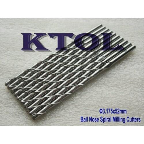 Customize Long 3.175x52mm-2 Flute Solid Carbide Ball Nose End Mill Cutter,CNC Spiral Carbide End Milling Cutter for Woodworking