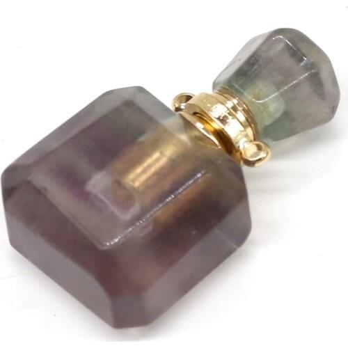 Natural Fluorites Pendant Perfume Bottle Essential Oil Diffuser Vial Pendants Prism Shaped Drop Perfume Bottle Charms 18x30mm