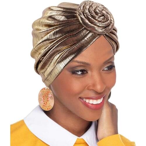 2020 new Bronzing retro turban hat for women flower knotted bonnet caps Muslim hijab turban islamic female under hijab caps