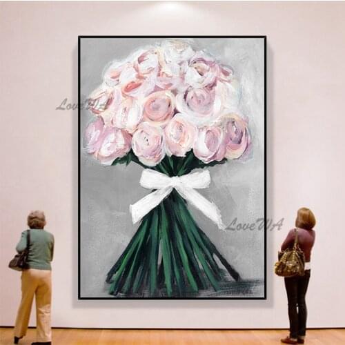New Arrival Modern The Soft Flowers Abstract 100% Handpainted Painting Bouquets Of Roses Modern Oil Painting On Canvas No Framed