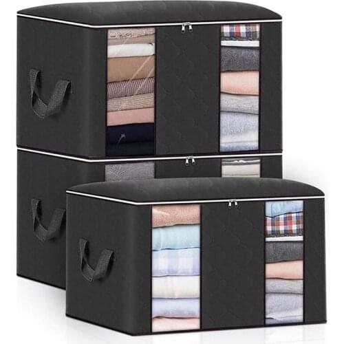 AT69 -3PC Non-Woven Fabric Closet Organizer Foldable Clothes Storage Bag Portable Bedroom Quilt Blanket Dustproof Organizers