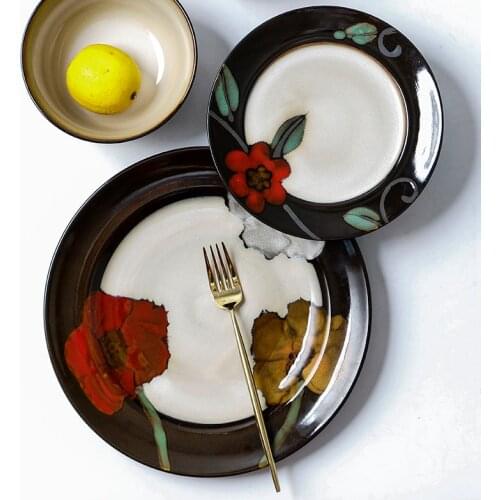 Japanese-Style Underglaze Dish Bowl Tableware Ceramic Bowl and Plate Combination Set Creative Flat Plate Breakfast Dinnerware