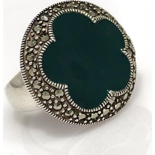 Green Agate Melting Silver Handwork Authentic Ring
