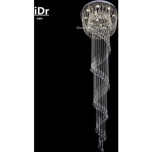 Luxury villas large crystal lamp hotel project hanging wire spiral staircase LED crystal chandelier living room lights iDr-0095