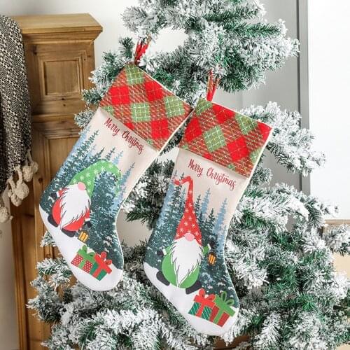 Christmas Decorations Cartoon Patterns Sock Shaped Storage Bag Gift Holders for Candy Snacks