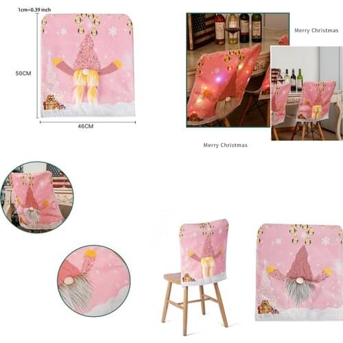 Christmas Funny Gnome Chair Covers With LED Light Cartoon Faceless Santa Pink Chair Back Cap Slipcover Dining Holiday Home Decor