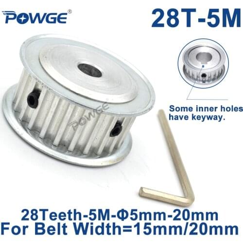 POWGE 28 Teeth HTD 5M Timing Synchronous Pulley Bore 5/6/6.35/8/10/12/14/15/16/17/18/19/25mm for Width 15/20mm HTD5M 28Teeth 28T