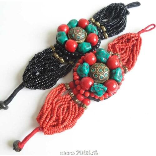 BB-153 Tibetan fashion bracelet- Nugget Simulated Turkey Stone beaded bracelet Indian Nepal Bracelets