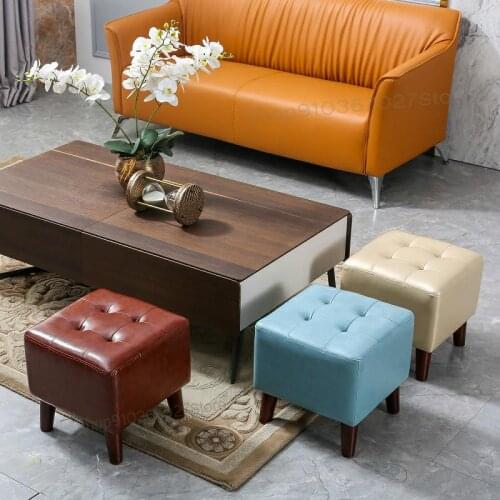 Solid wood small square stool creative sofa stool leather pier living room coffee table stool home entrance shoe replacement sto