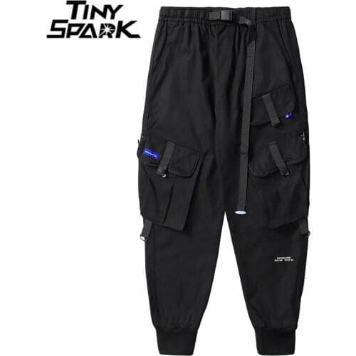 Hip Hop Streetwear Cargo Pants 2021 Men Pockets Letter Print Sweatpants Harajuku Casual Joggers Pants Trousers Track Pants Black