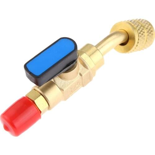 Yetaha Angled Manual Shut-off Valve 1/4" SAE Angled Type Adapter With Ball Valve For R22 R12 Charging hoses A/C HVAC Refrigerant